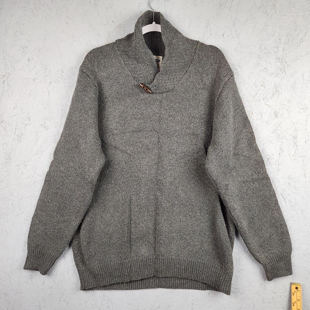 Old Navy Sweater Mens XL Gray Shawl Collar Toggle Knit Pullover Wool Blend Prep